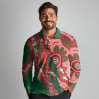 King Parrot Australia Long Sleeve Polo Shirt Bottlebrushes Aboriginal Art - Aussie Hoodie