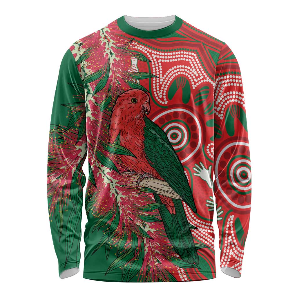 King Parrot Australia Long Sleeve Shirt Bottlebrushes Aboriginal Art - Aussie Hoodie