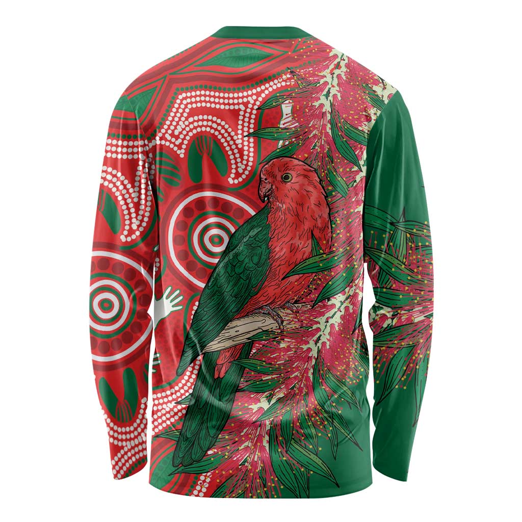 King Parrot Australia Long Sleeve Shirt Bottlebrushes Aboriginal Art - Aussie Hoodie