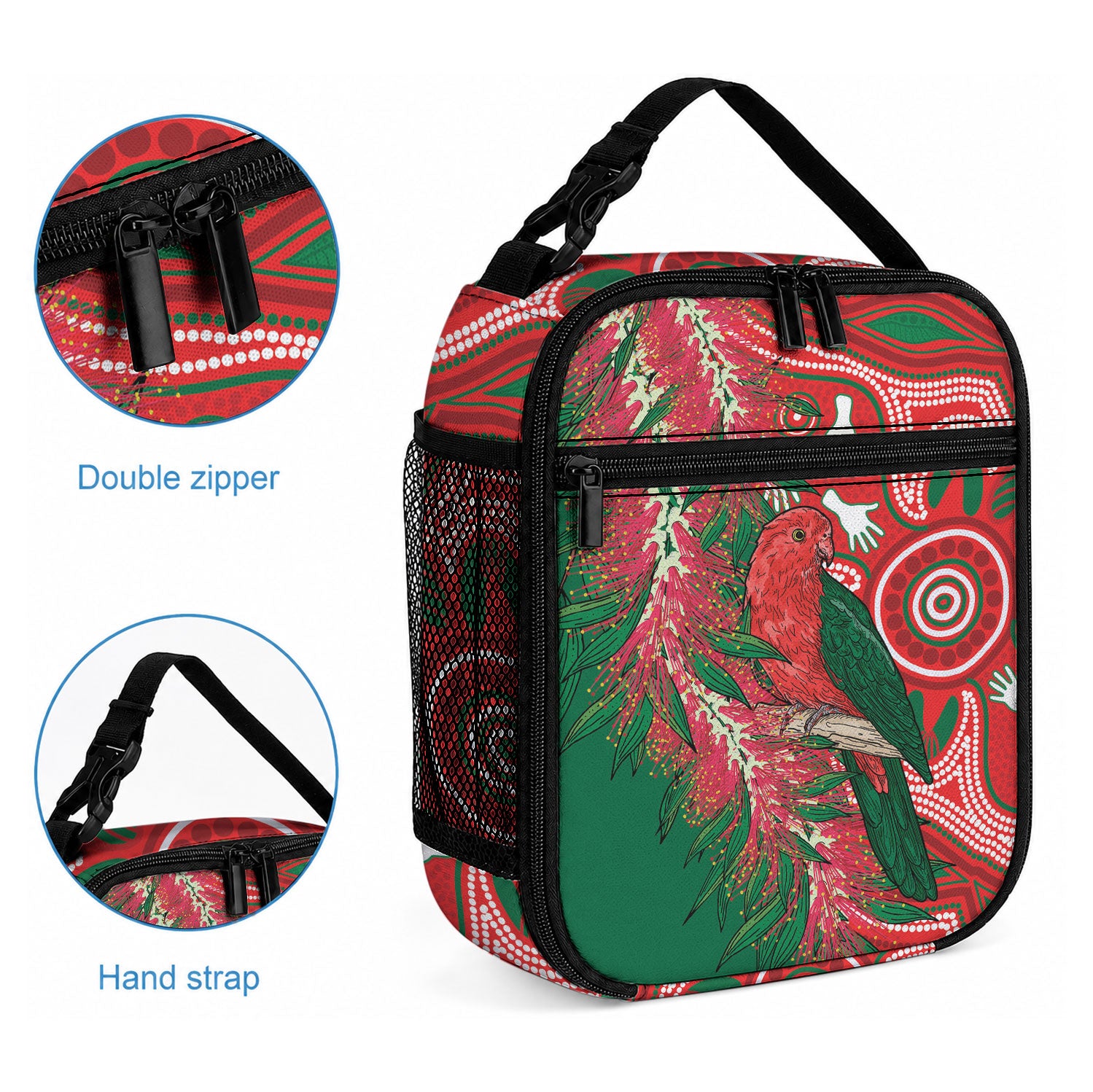 King Parrot Australia Lunch Bag Bottlebrushes Aboriginal Art