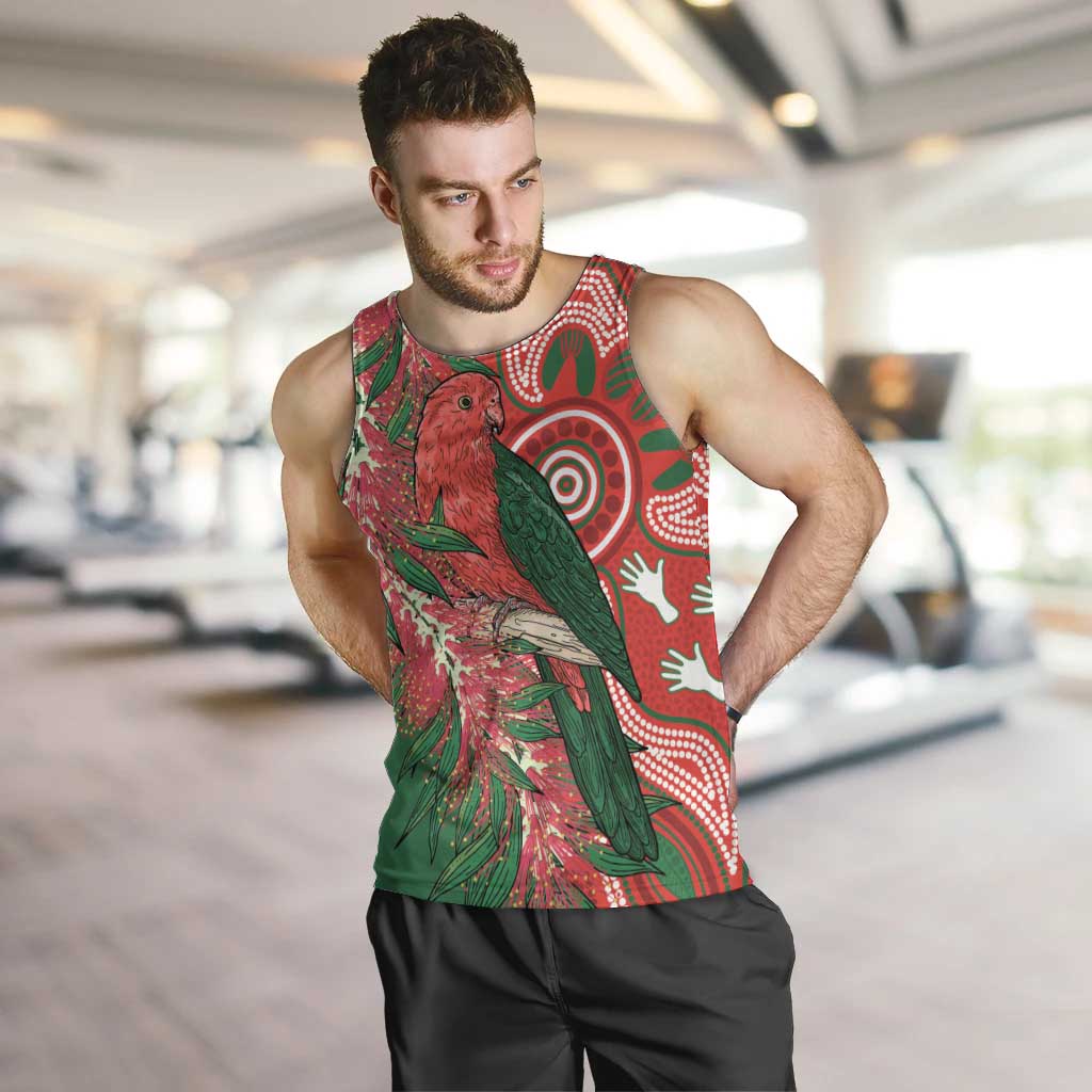 King Parrot Australia Men Tank Top Bottlebrushes Aboriginal Art - Aussie Hoodie