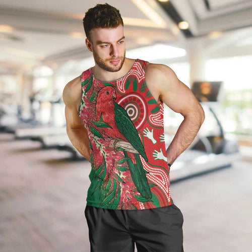 King Parrot Australia Men Tank Top Bottlebrushes Aboriginal Art - Aussie Hoodie