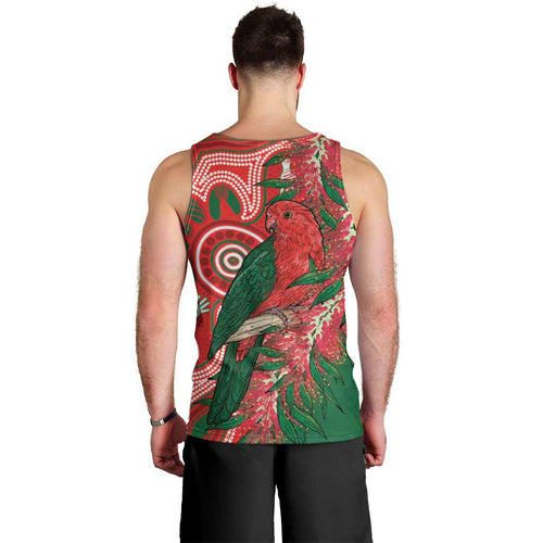 King Parrot Australia Men Tank Top Bottlebrushes Aboriginal Art - Aussie Hoodie