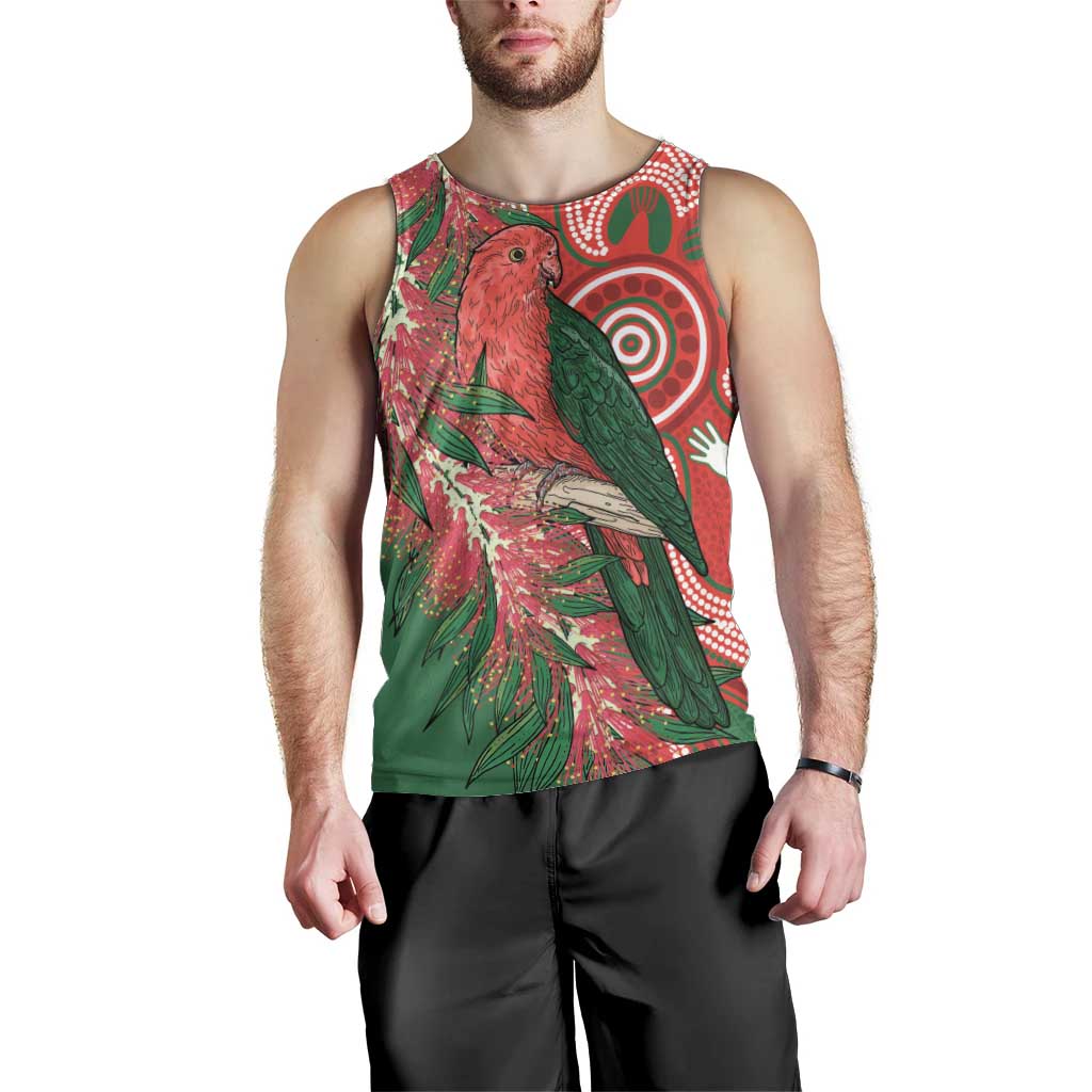 King Parrot Australia Men Tank Top Bottlebrushes Aboriginal Art - Aussie Hoodie