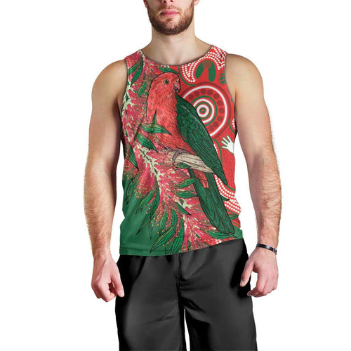 King Parrot Australia Men Tank Top Bottlebrushes Aboriginal Art - Aussie Hoodie