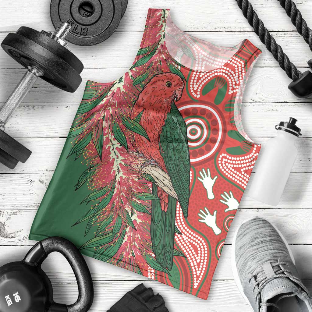 King Parrot Australia Men Tank Top Bottlebrushes Aboriginal Art - Aussie Hoodie