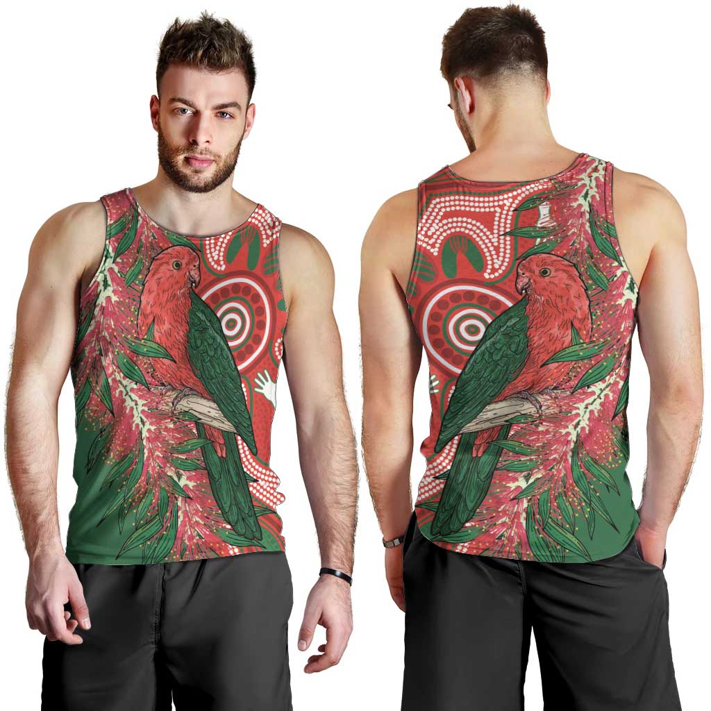 King Parrot Australia Men Tank Top Bottlebrushes Aboriginal Art - Aussie Hoodie