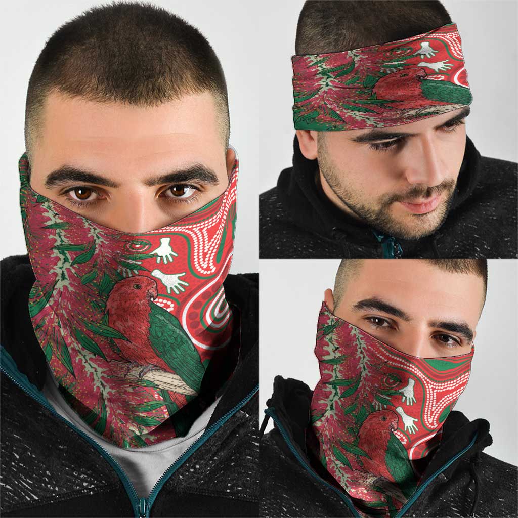 King Parrot Australia Neck Gaiter Bottlebrushes Aboriginal Art - Aussie Hoodie