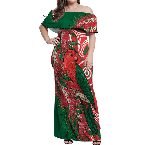King Parrot Australia Off Shoulder Maxi Dress Bottlebrushes Aboriginal Art - Aussie Hoodie