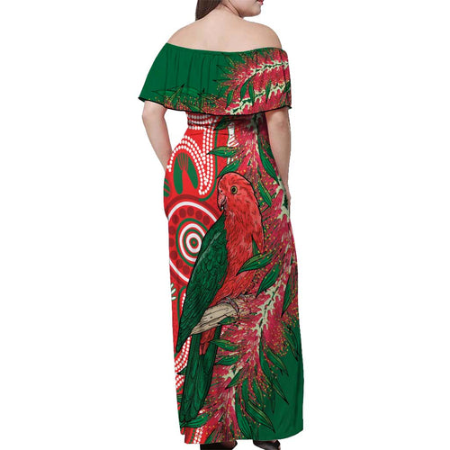 King Parrot Australia Off Shoulder Maxi Dress Bottlebrushes Aboriginal Art - Aussie Hoodie
