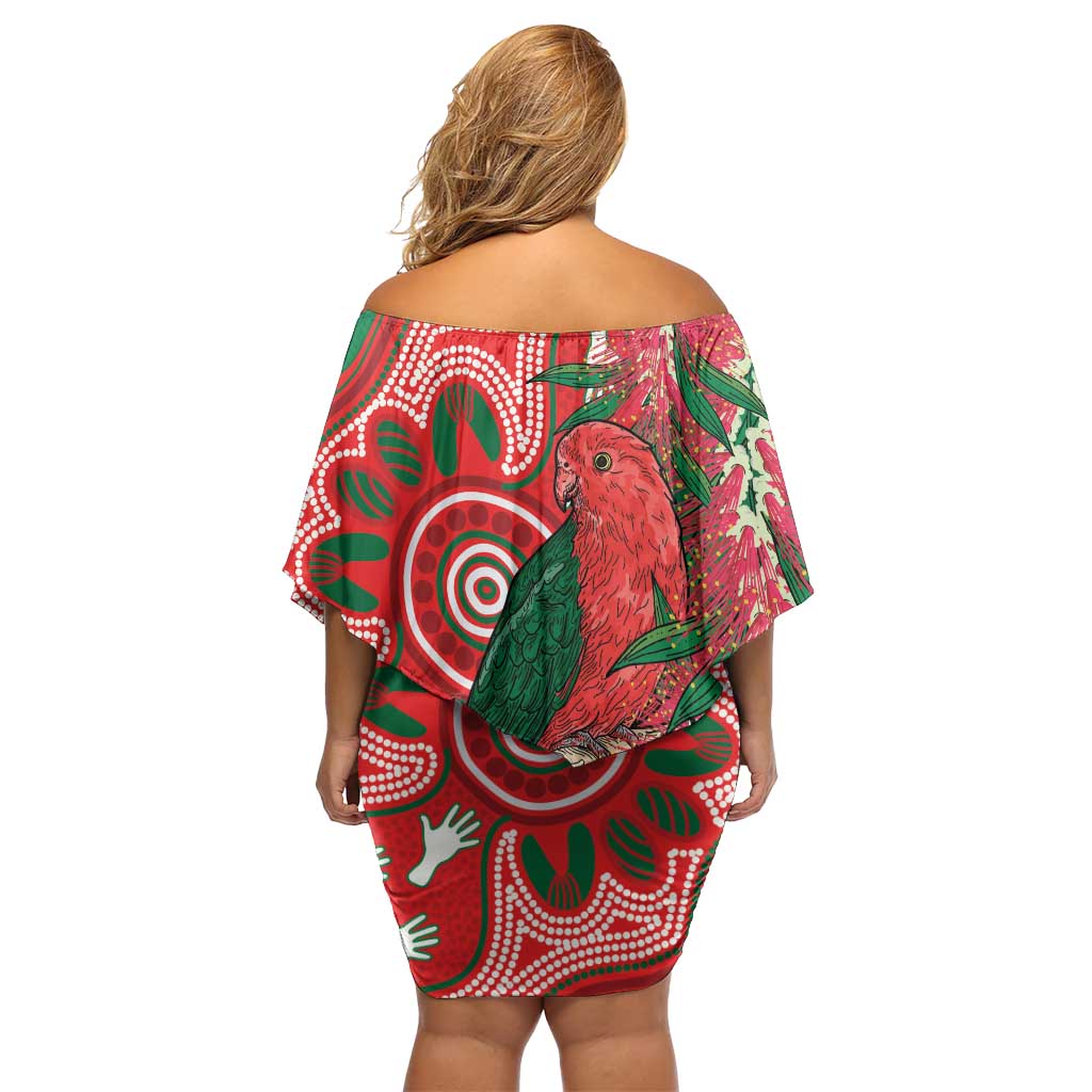 King Parrot Australia Off Shoulder Short Dress Bottlebrushes Aboriginal Art - Aussie Hoodie