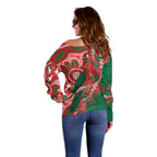 King Parrot Australia Off Shoulder Sweater Bottlebrushes Aboriginal Art - Aussie Hoodie