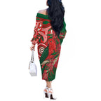 King Parrot Australia Off The Shoulder Long Sleeve Dress Bottlebrushes Aboriginal Art - Aussie Hoodie
