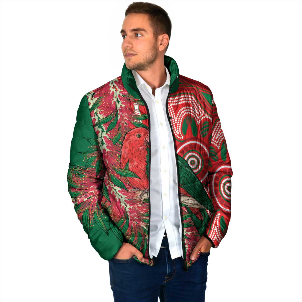 King Parrot Australia Padded Jacket Bottlebrushes Aboriginal Art - Aussie Hoodie