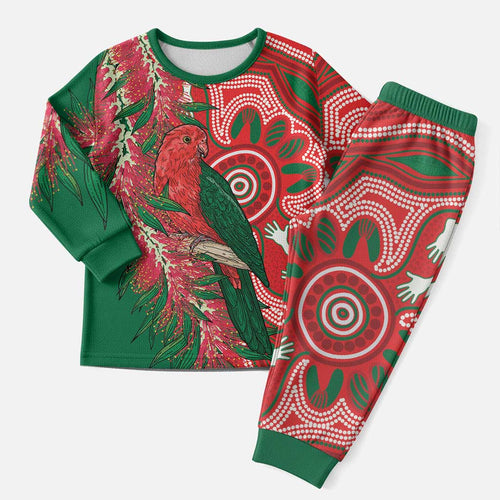 King Parrot Australia Christmas Pajama Set Bottlebrushes Aboriginal Art - Aussie Hoodie