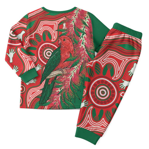 King Parrot Australia Christmas Pajama Set Bottlebrushes Aboriginal Art - Aussie Hoodie