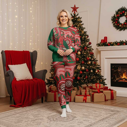 King Parrot Australia Christmas Pajama Set Bottlebrushes Aboriginal Art - Aussie Hoodie