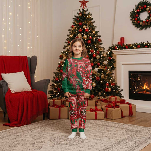 King Parrot Australia Christmas Pajama Set Bottlebrushes Aboriginal Art - Aussie Hoodie