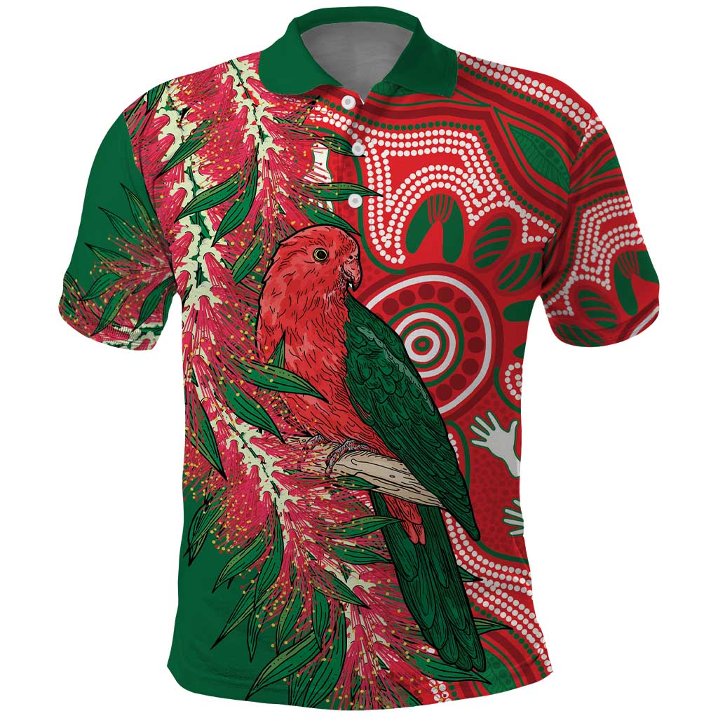 King Parrot Australia Polo Shirt Bottlebrushes Aboriginal Art - Aussie Hoodie