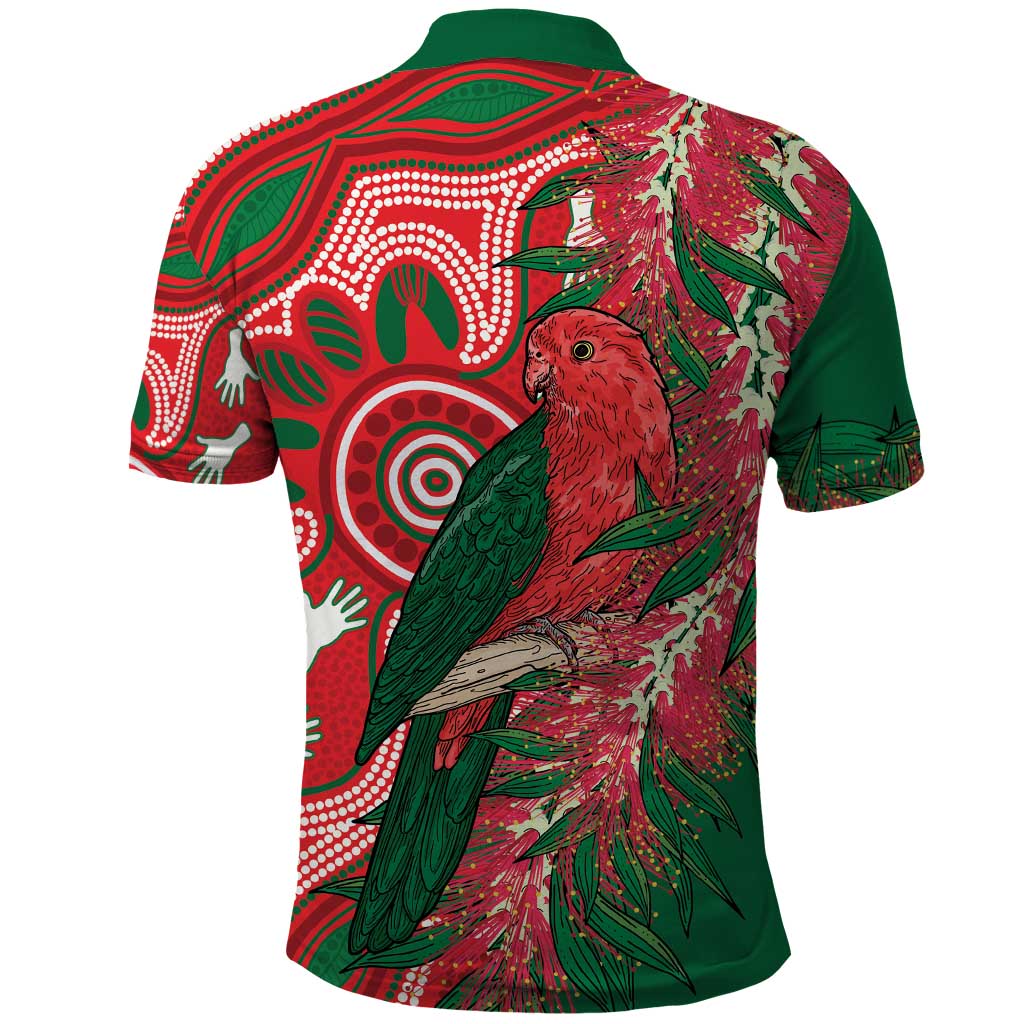 King Parrot Australia Polo Shirt Bottlebrushes Aboriginal Art - Aussie Hoodie