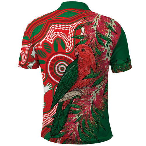 King Parrot Australia Polo Shirt Bottlebrushes Aboriginal Art - Aussie Hoodie