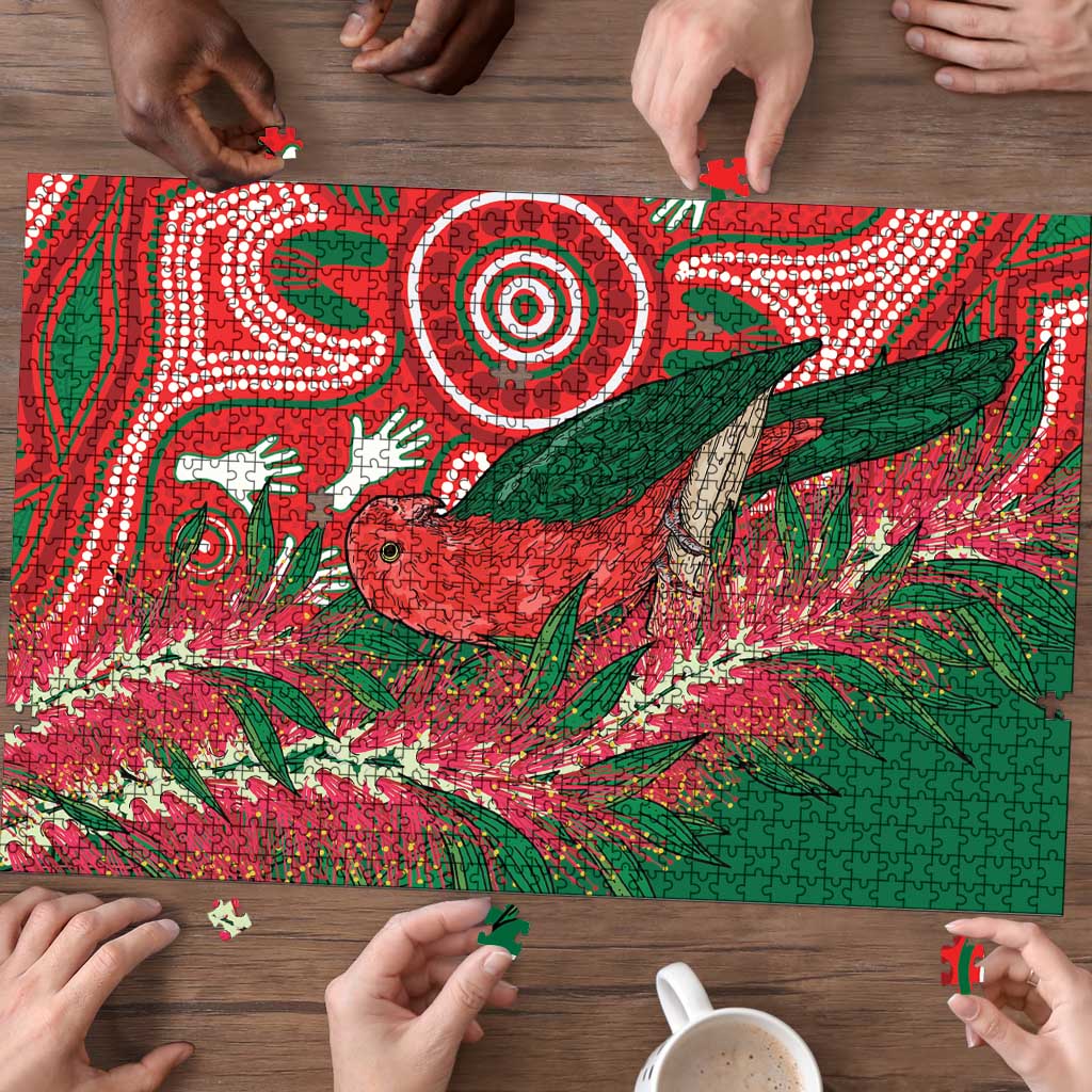 King Parrot Australia Puzzle Bottlebrushes Aboriginal Art - Aussie Hoodie
