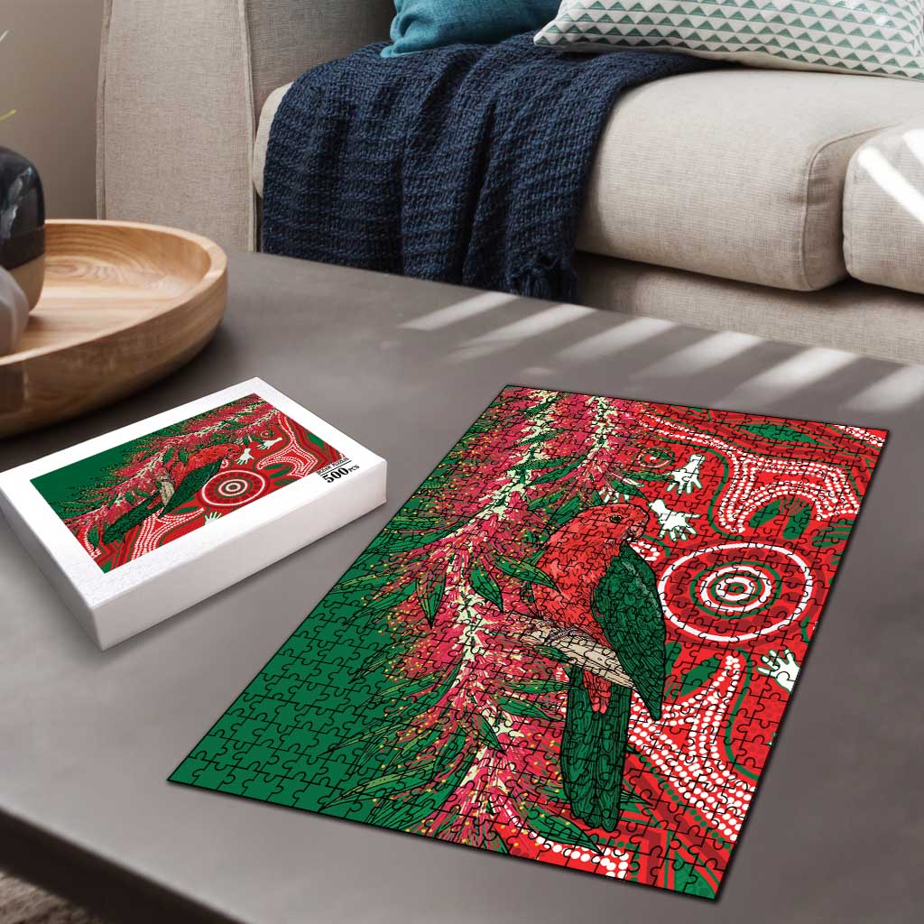 King Parrot Australia Puzzle Bottlebrushes Aboriginal Art - Aussie Hoodie