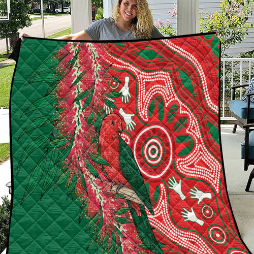 King Parrot Australia Quilt Bottlebrushes Aboriginal Art - Aussie Hoodie