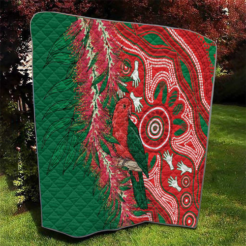 King Parrot Australia Quilt Bottlebrushes Aboriginal Art - Aussie Hoodie