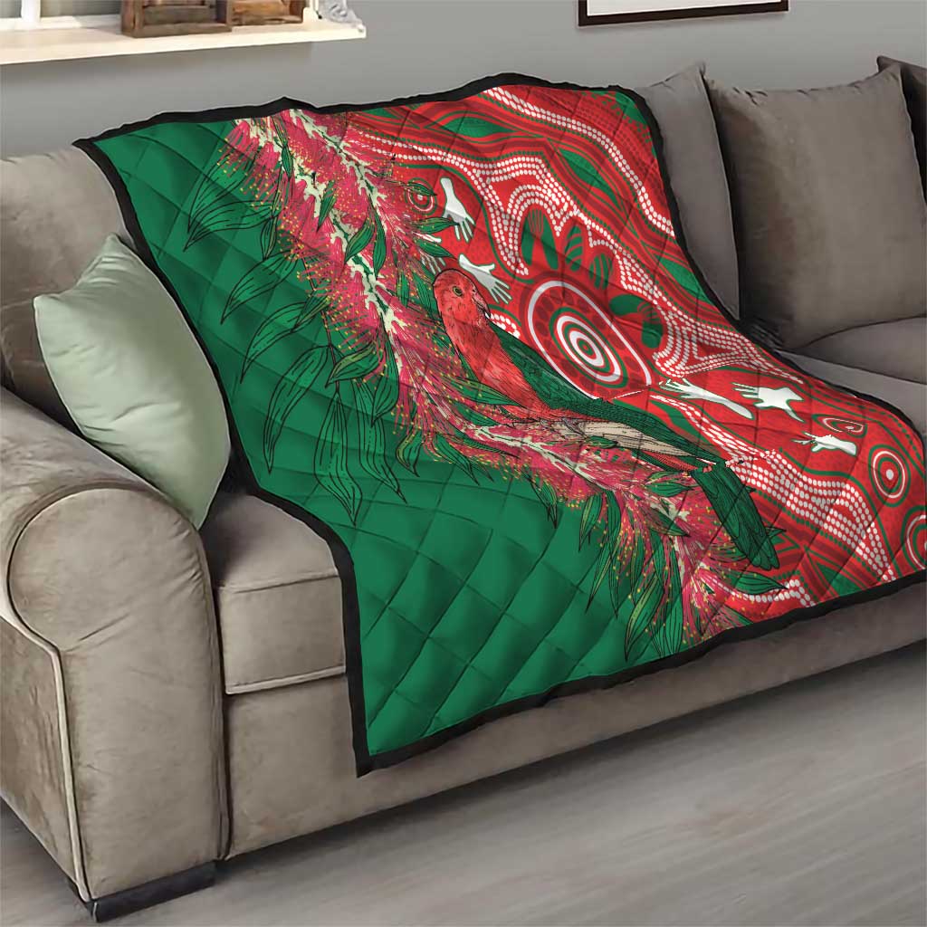 King Parrot Australia Quilt Bottlebrushes Aboriginal Art - Aussie Hoodie
