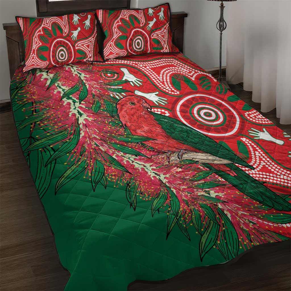 King Parrot Australia Quilt Bed Set Bottlebrushes Aboriginal Art - Aussie Hoodie