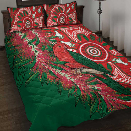 King Parrot Australia Quilt Bed Set Bottlebrushes Aboriginal Art - Aussie Hoodie