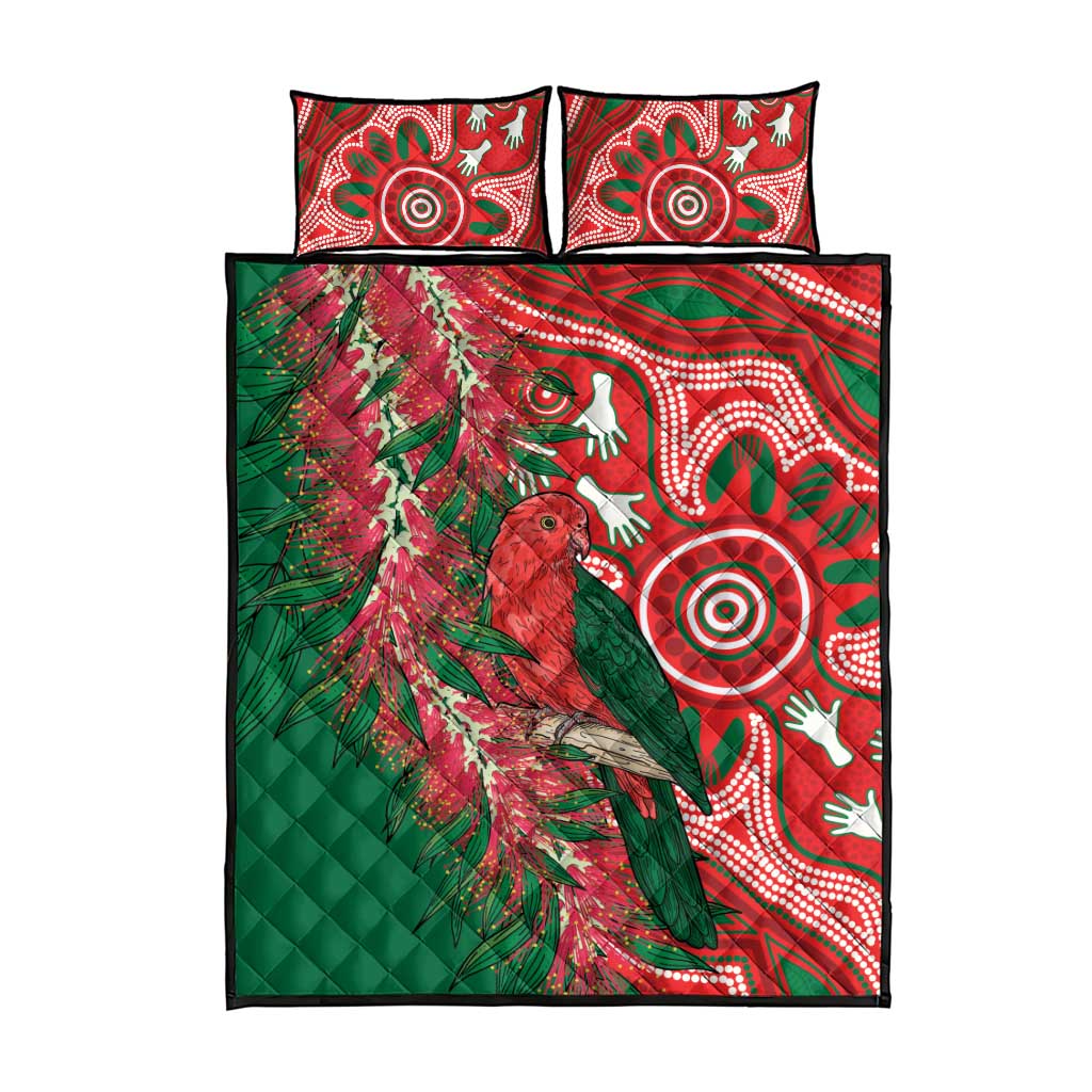 King Parrot Australia Quilt Bed Set Bottlebrushes Aboriginal Art - Aussie Hoodie