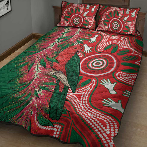King Parrot Australia Quilt Bed Set Bottlebrushes Aboriginal Art - Aussie Hoodie