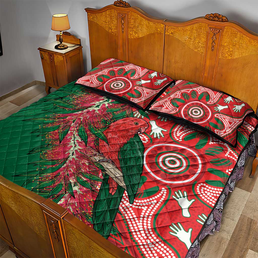 King Parrot Australia Quilt Bed Set Bottlebrushes Aboriginal Art - Aussie Hoodie