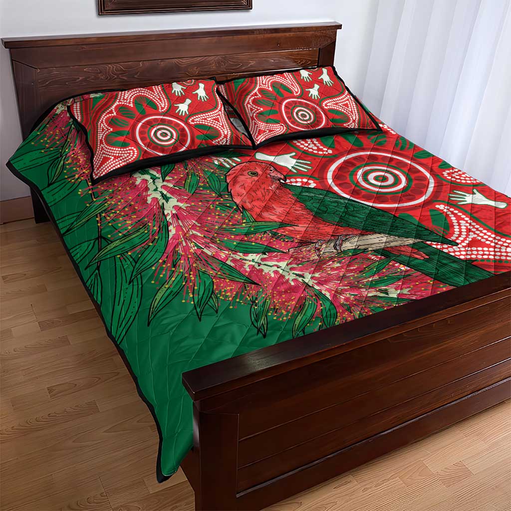 King Parrot Australia Quilt Bed Set Bottlebrushes Aboriginal Art - Aussie Hoodie