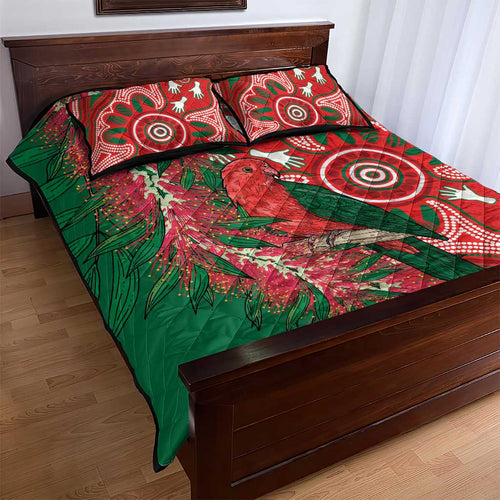 King Parrot Australia Quilt Bed Set Bottlebrushes Aboriginal Art - Aussie Hoodie