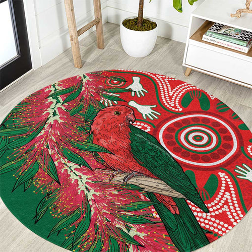 King Parrot Australia Round Carpet Bottlebrushes Aboriginal Art - Aussie Hoodie