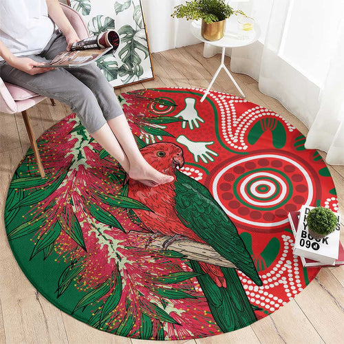 King Parrot Australia Round Carpet Bottlebrushes Aboriginal Art - Aussie Hoodie