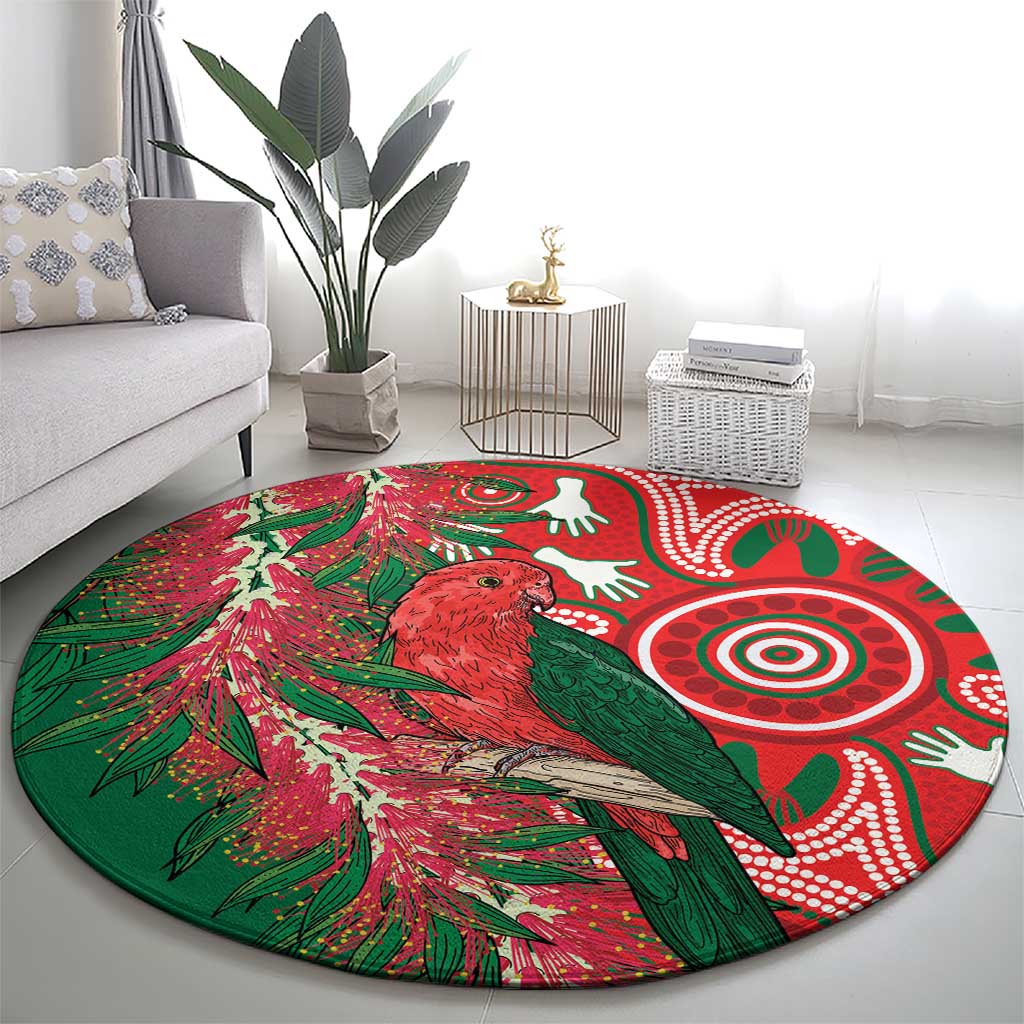 King Parrot Australia Round Carpet Bottlebrushes Aboriginal Art - Aussie Hoodie