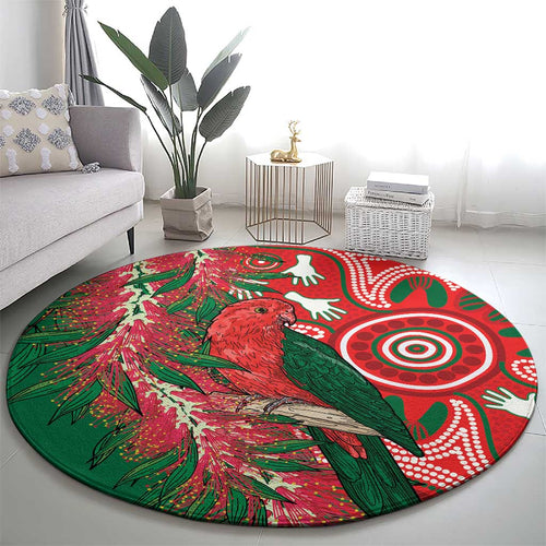 King Parrot Australia Round Carpet Bottlebrushes Aboriginal Art - Aussie Hoodie