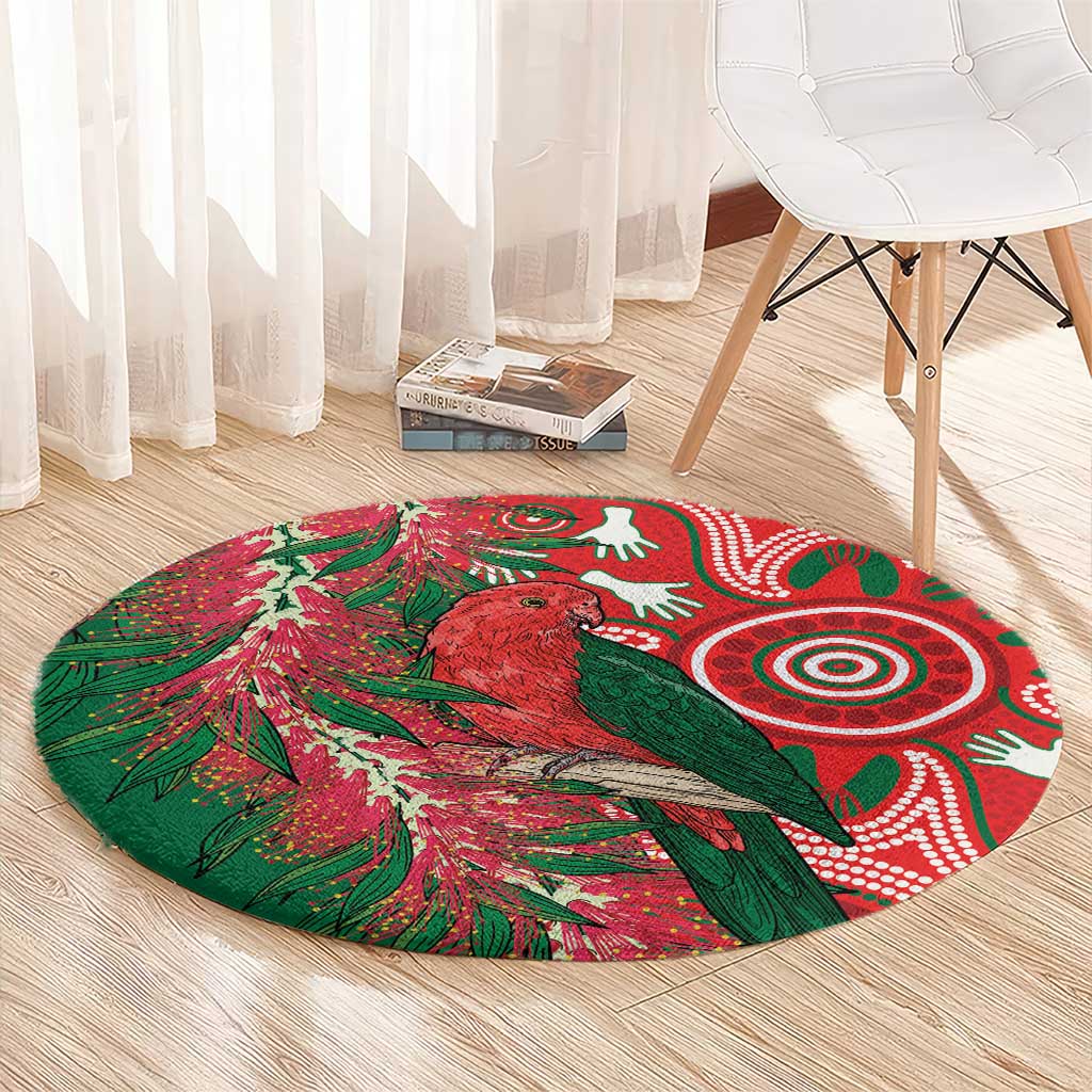King Parrot Australia Round Carpet Bottlebrushes Aboriginal Art - Aussie Hoodie