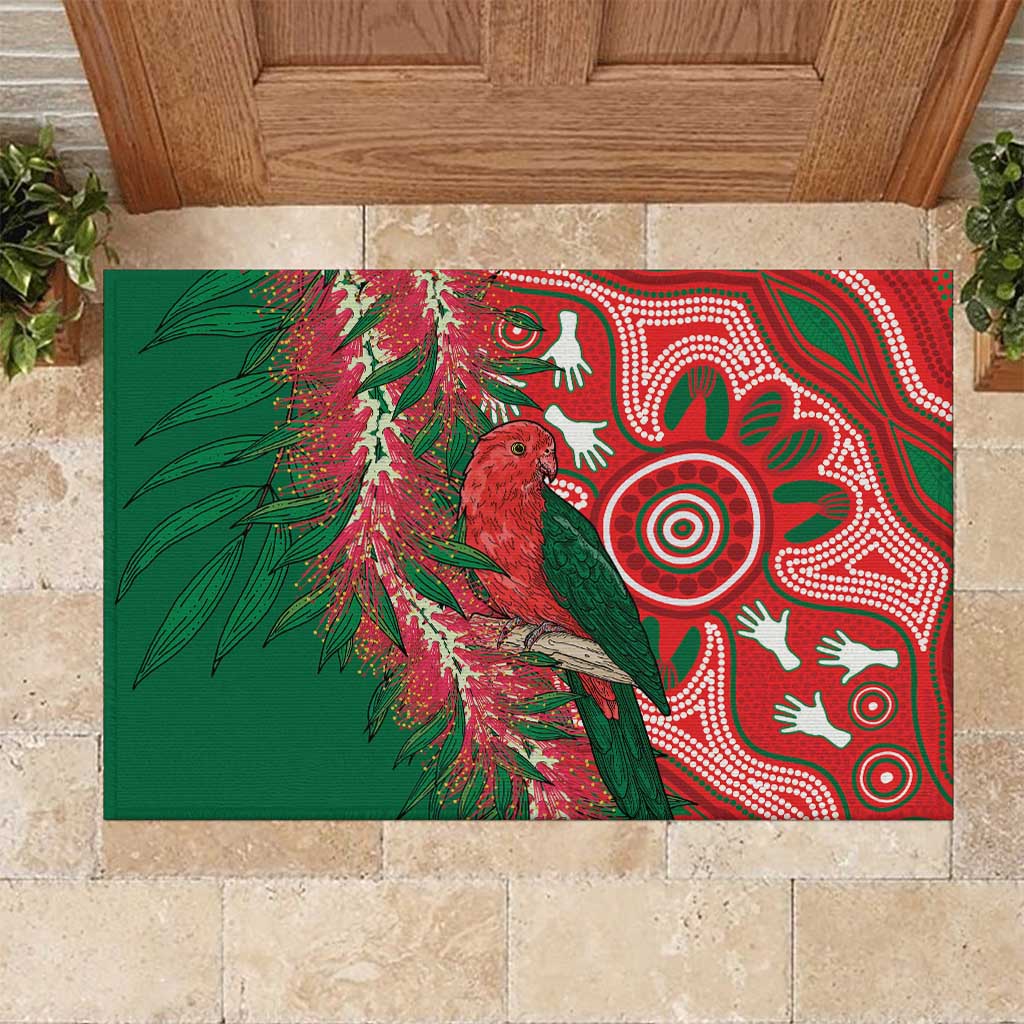 King Parrot Australia Rubber Doormat Bottlebrushes Aboriginal Art - Aussie Hoodie