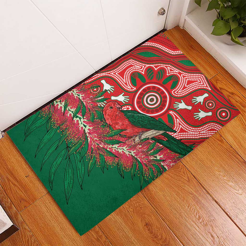 King Parrot Australia Rubber Doormat Bottlebrushes Aboriginal Art - Aussie Hoodie