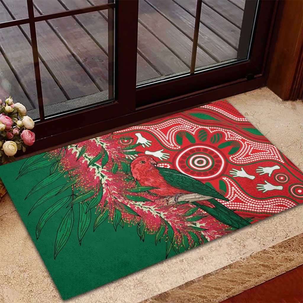 King Parrot Australia Rubber Doormat Bottlebrushes Aboriginal Art - Aussie Hoodie