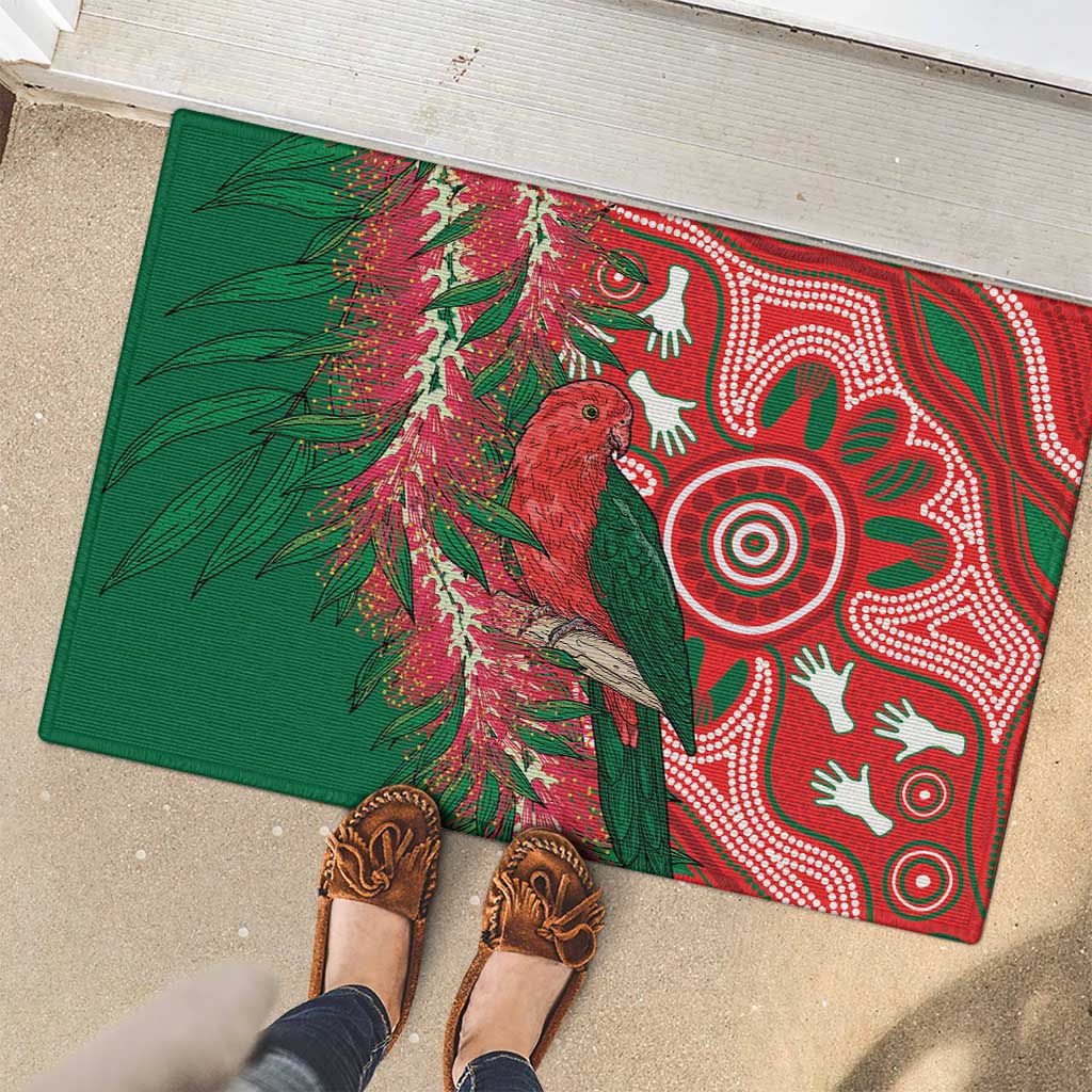 King Parrot Australia Rubber Doormat Bottlebrushes Aboriginal Art - Aussie Hoodie