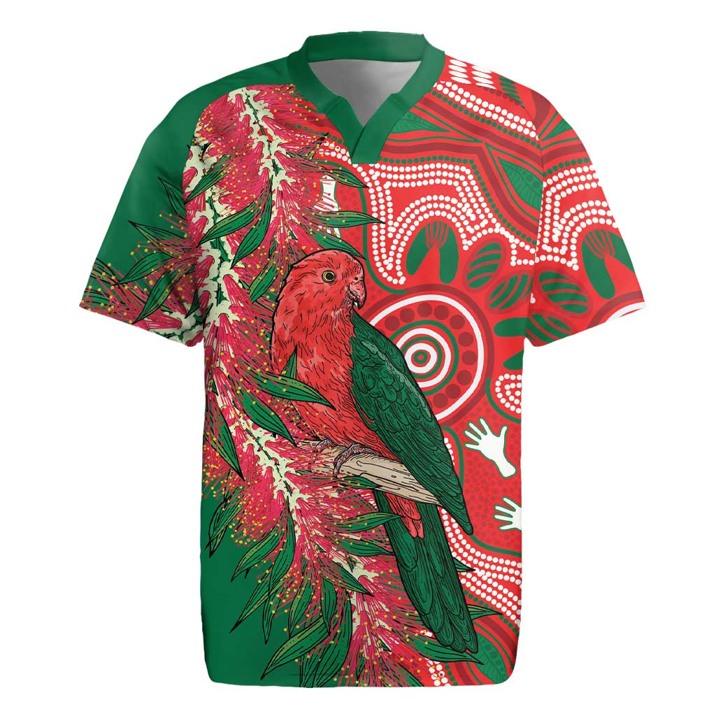 King Parrot Australia Rugby Jersey Bottlebrushes Aboriginal Art - Aussie Hoodie