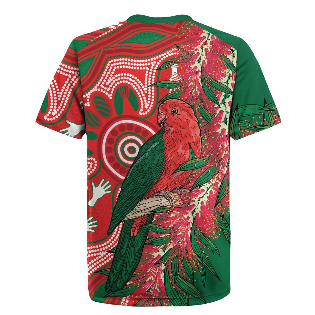 King Parrot Australia Rugby Jersey Bottlebrushes Aboriginal Art - Aussie Hoodie