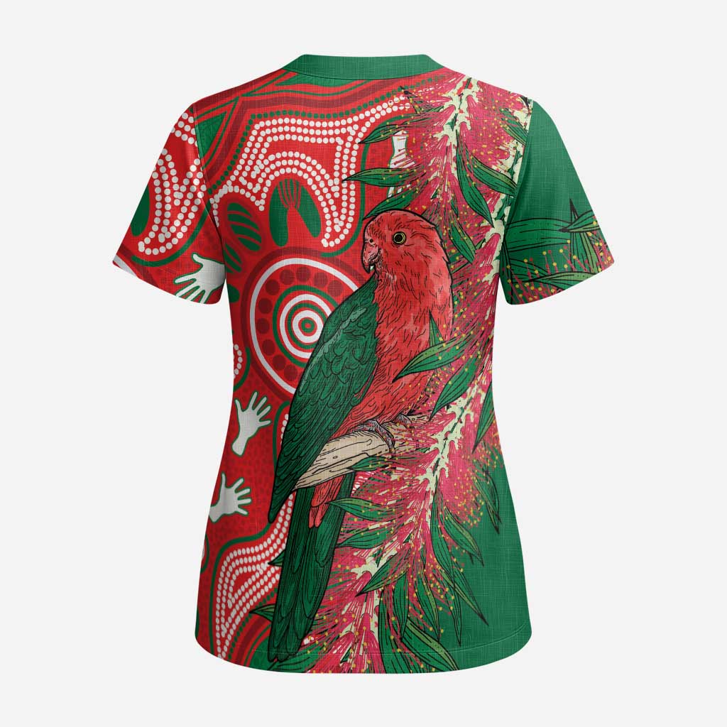King Parrot Australia Scrub Top Bottlebrushes Aboriginal Art - Aussie Hoodie