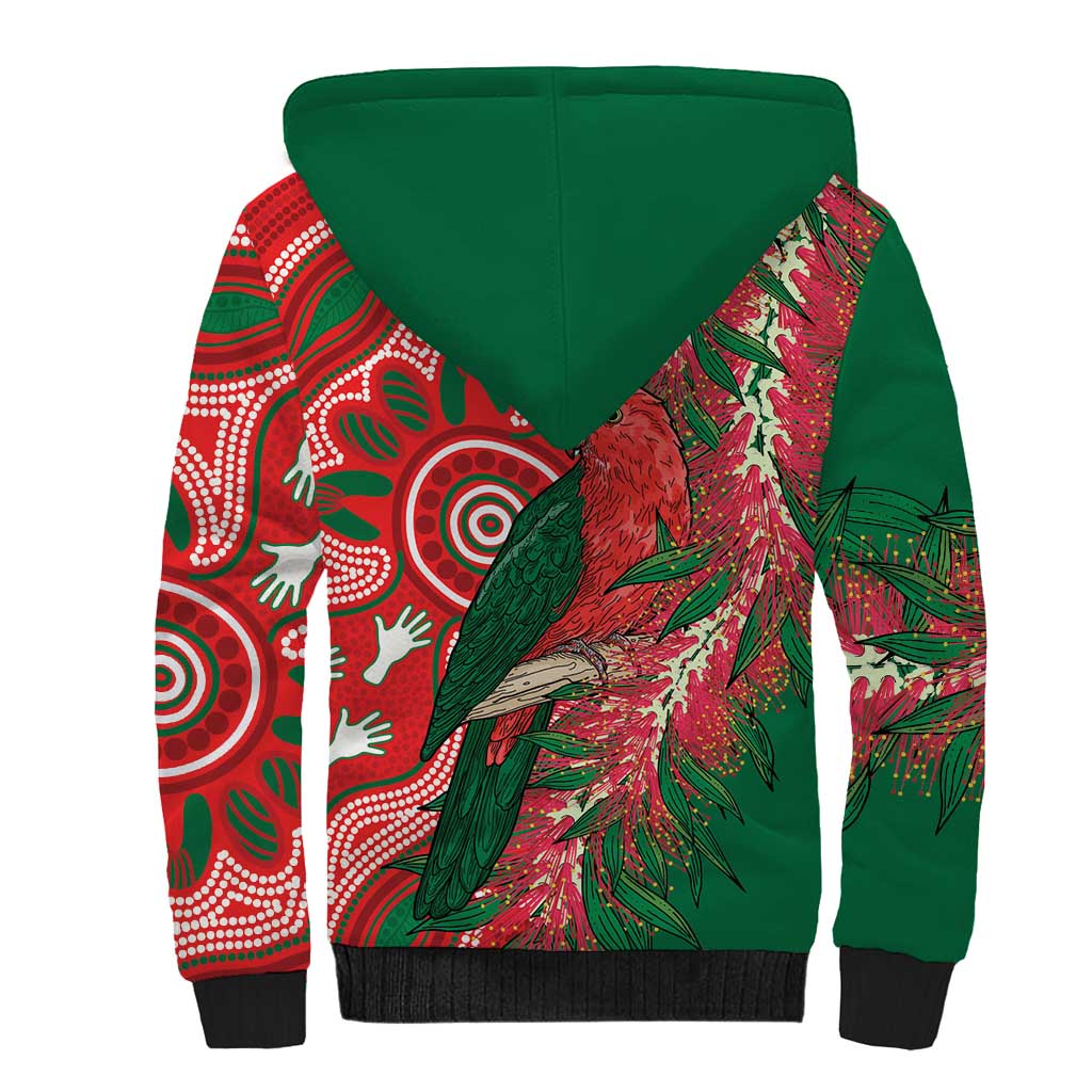 King Parrot Australia Sherpa Hoodie Bottlebrushes Aboriginal Art - Aussie Hoodie